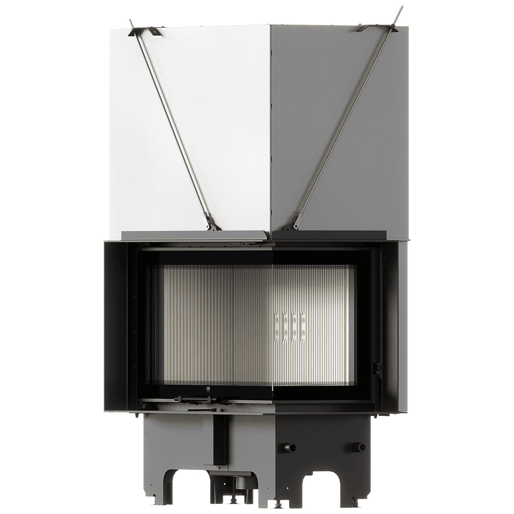 Balstil Milano 810x410 – Rechtsseitiger Eckkamin mit Klapptüren, weiße Verkleidung