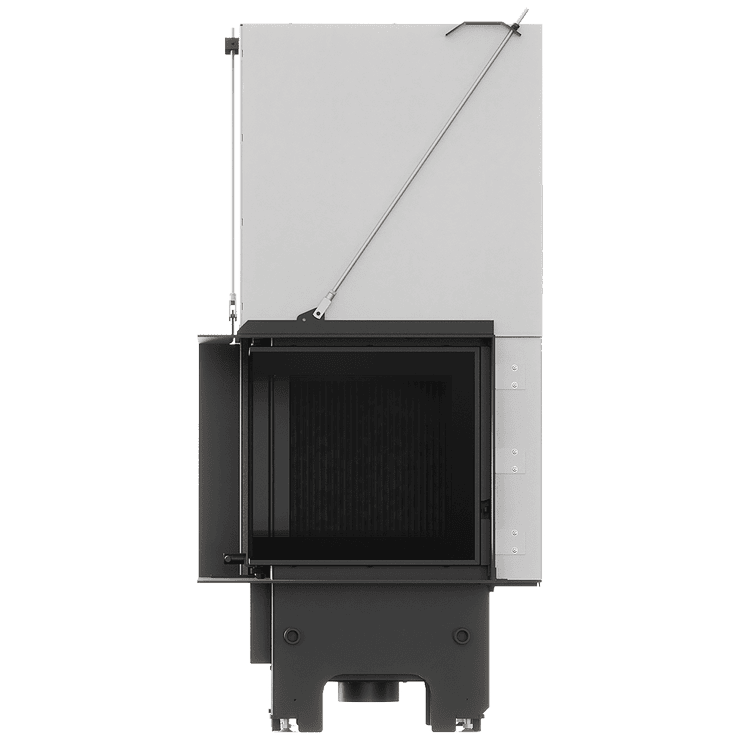 Balstil Milano 480x480 – Linksseitiger Eckkamin mit Klapptüren, schwarze Verkleidung