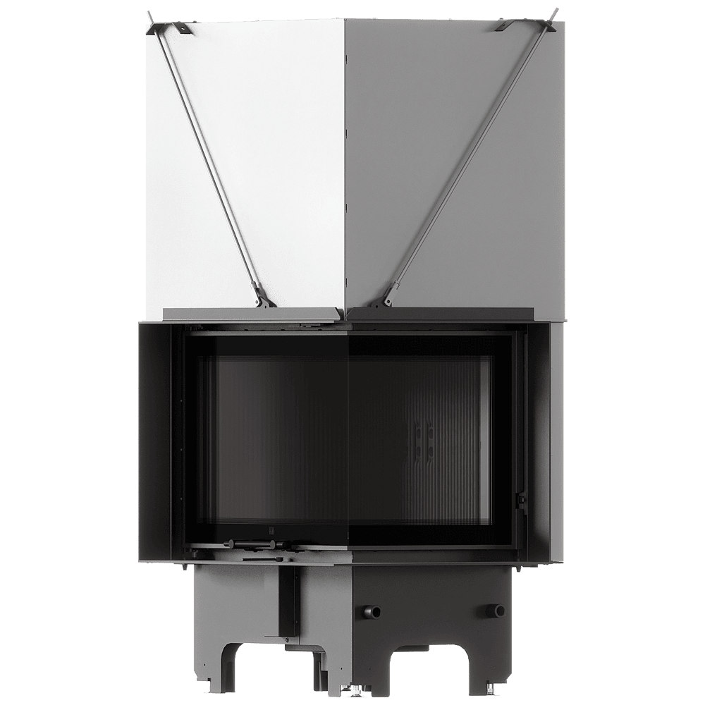 Balstil Milano 700x480 – Linksseitiger Eckkamin mit Klapptüren, schwarze Verkleidung