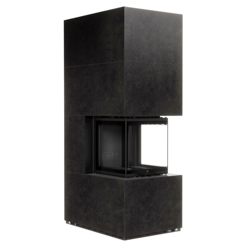 MILANO 500/500 Air Fireplace, Black Thermotec, in Fokos Grafite Sintered Quartz