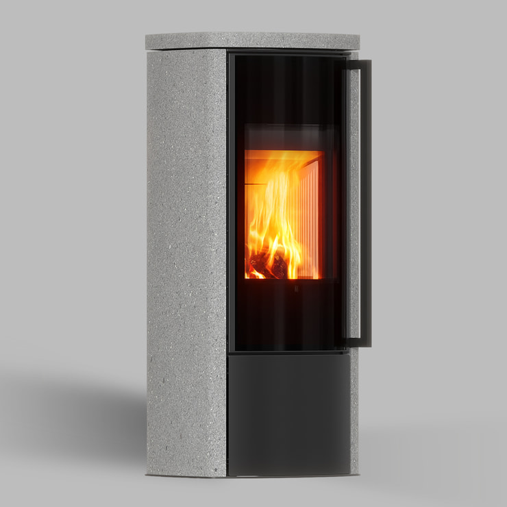 Freistehender Stahl-Kaminofen BRONN aus Luna Grigia Stein