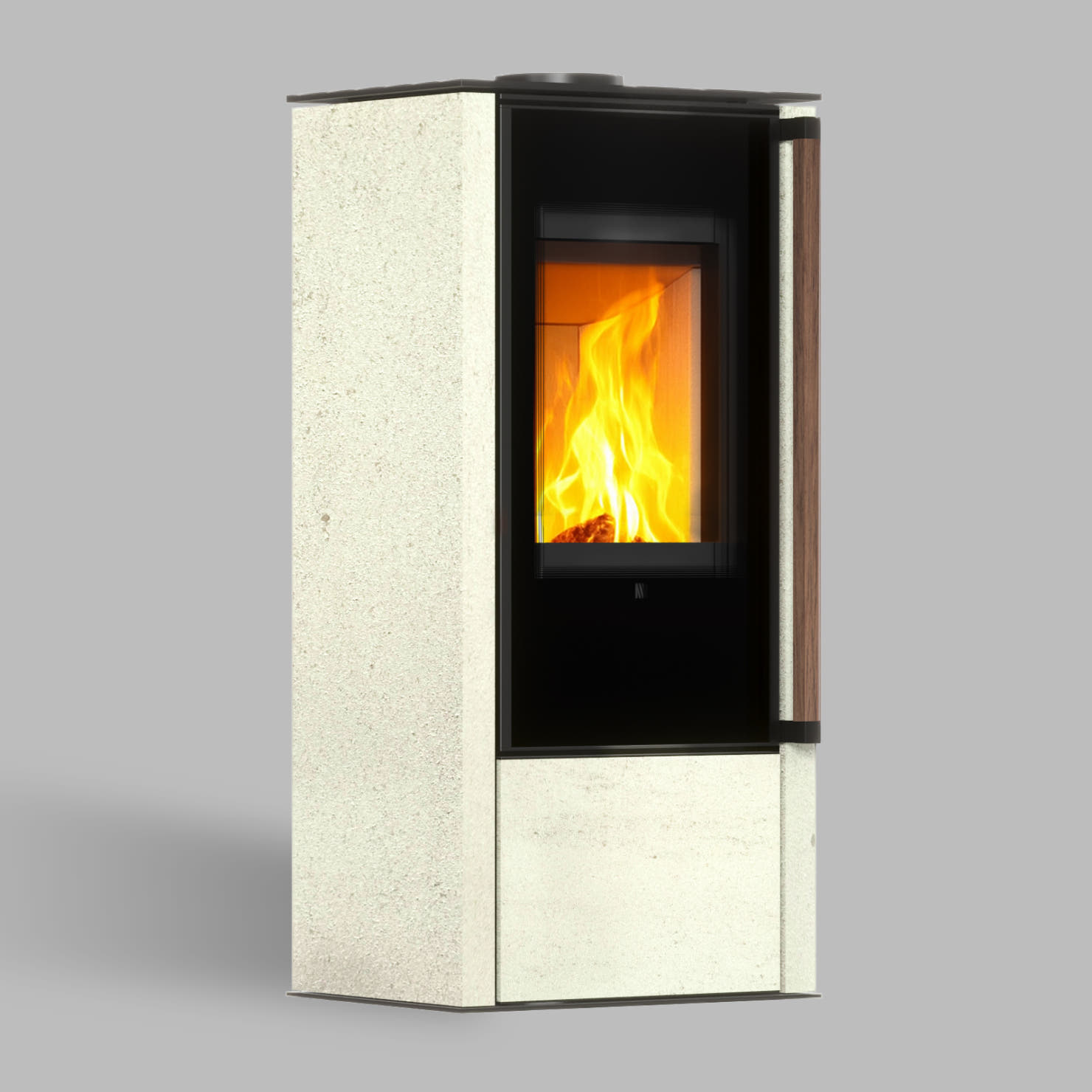 Freistehender Stahl-Kaminofen AKNA aus Ivory Glow Stein