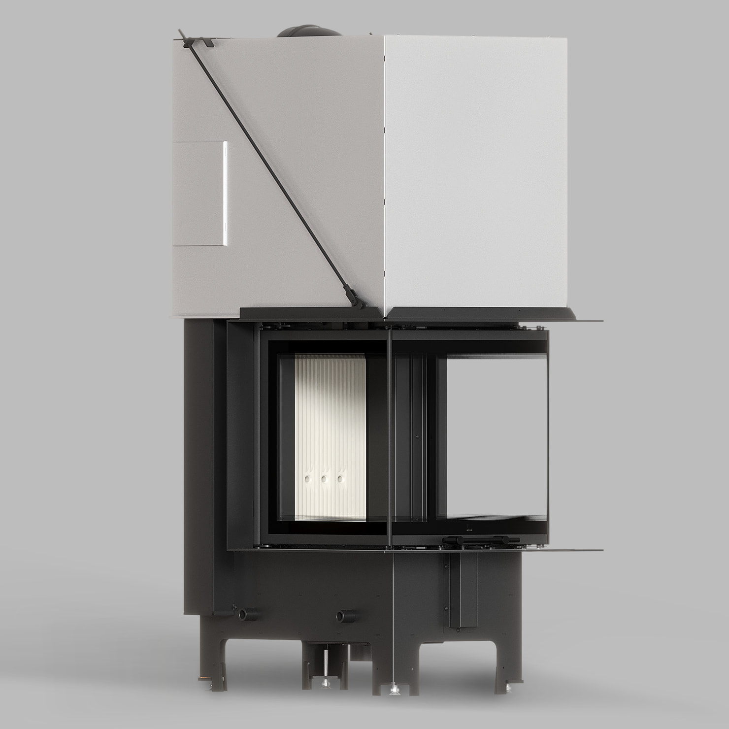 Balstil Milano 500×500 – Dreiseitiger Kamin mit Klapptüren, weiße Verkleidung