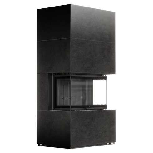MILANO 800/400 Air Fireplace, Black Thermotec, in Fokos Grafite Sintered Quartz