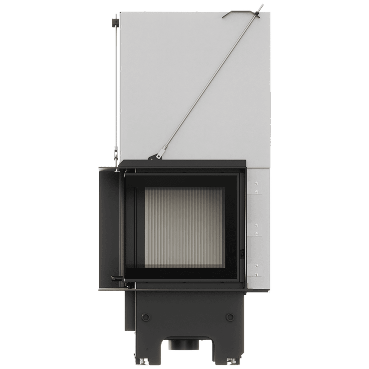 Balstil Milano 480x480 – Rechtsseitiger Eckkamin mit Klapptüren, weiße Verkleidung