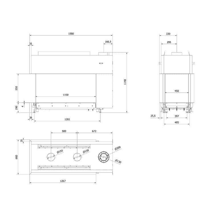 Gaskamin BÅLSTIL LUSSO 130/55 Tunnel Propan 12 kW ∅ 130/200