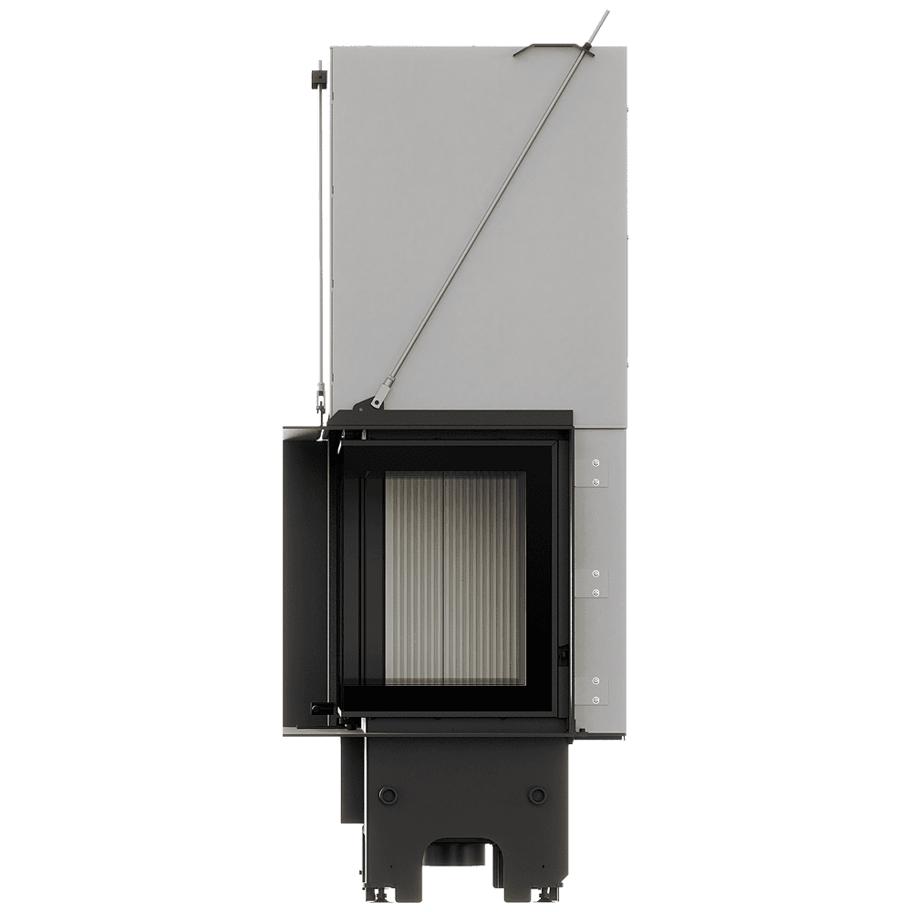 Balstil Milano 810x410 – Rechtsseitiger Eckkamin mit Klapptüren, weiße Verkleidung