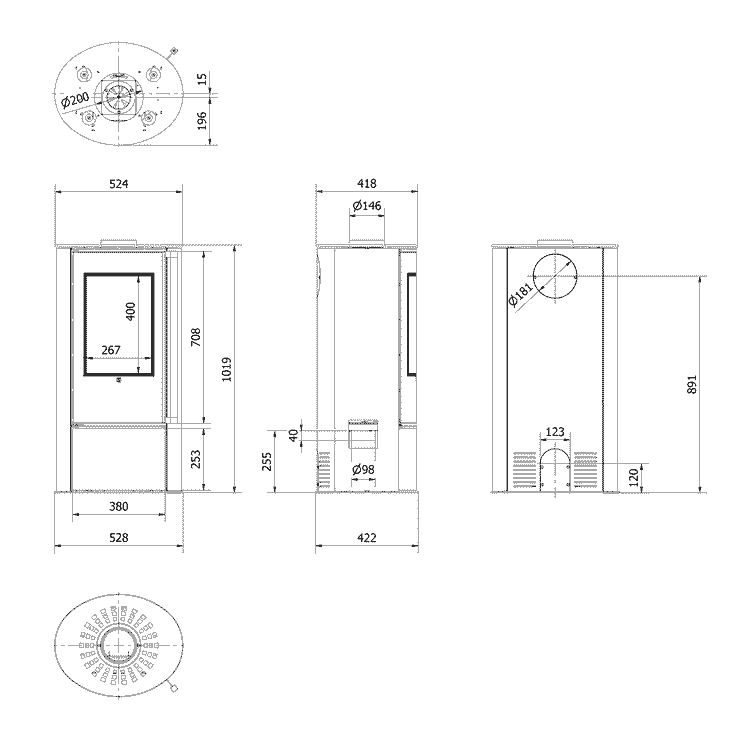 Freistehender ULV-Ofen aus Stahl