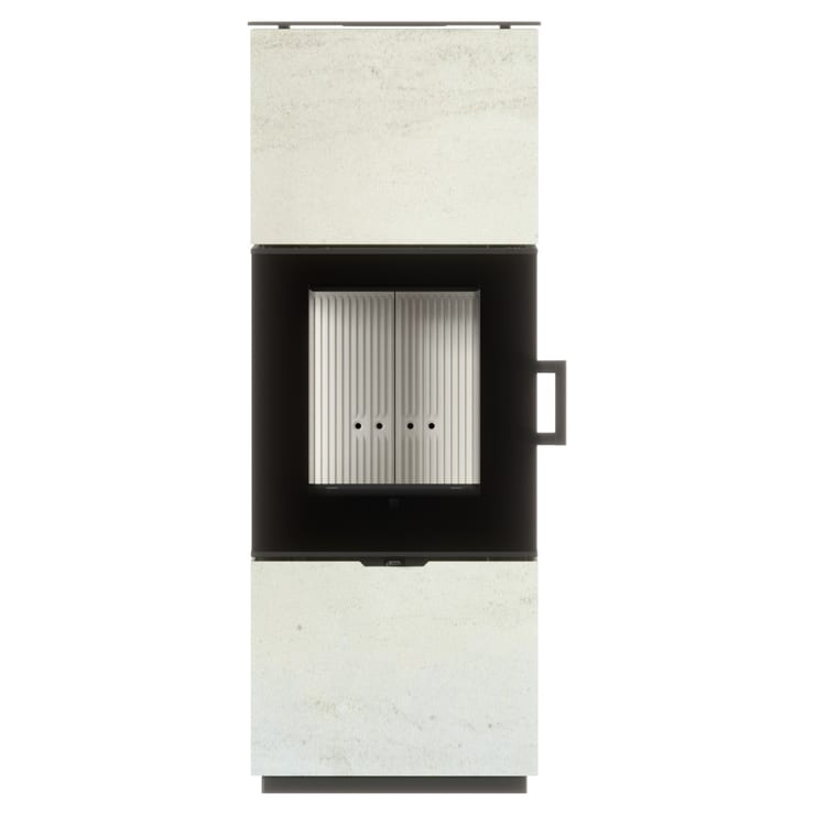 Freistehender Stahl-Kaminofen AXAM aus Ivory Glow Stein