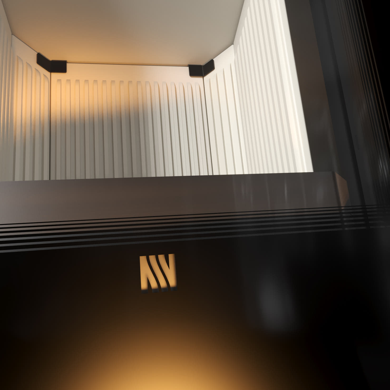 Freistehender Stahl-Kaminofen AKNA aus Ivory Glow Stein