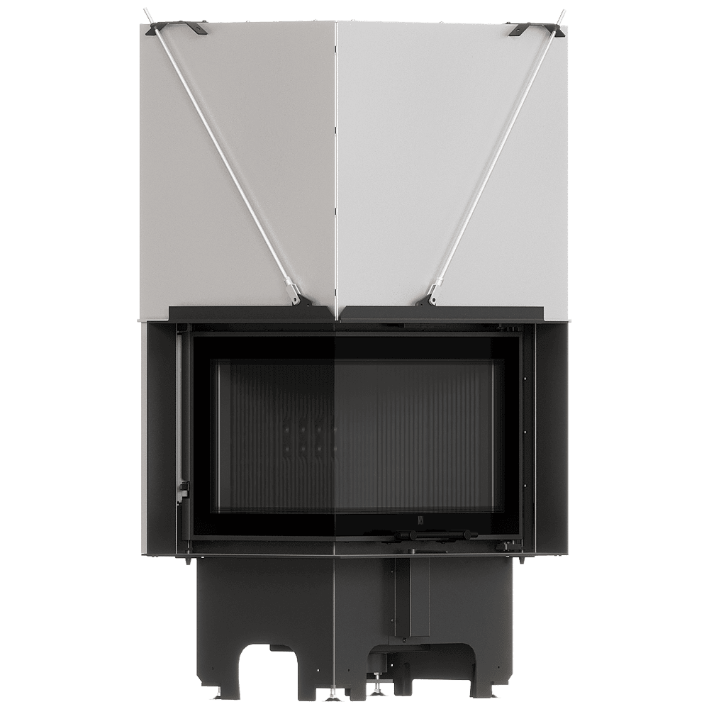 Balstil Milano 610x430 – Linksseitiger Eckkamin mit Klapptüren, schwarze Verkleidung