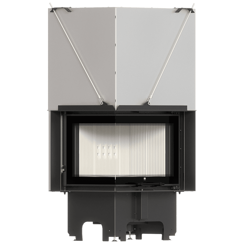 Balstil Milano 610x430 – Linksseitiger Eckkamin mit Klapptüren, weiße Verkleidung