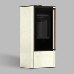 Freistehender Stahl-Kaminofen AKNA aus Ivory Glow Stein mit schwarzer Innenauskleidung