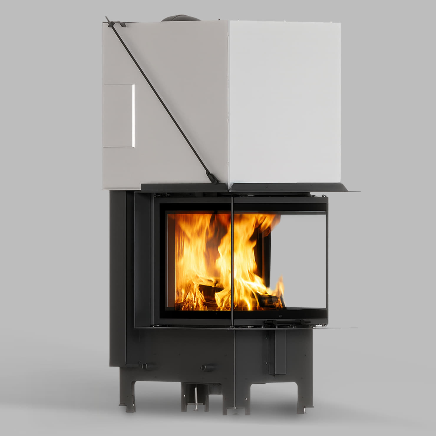 Balstil Milano 500×500 – Dreiseitiger Kamin mit Klapptüren, weiße Verkleidung