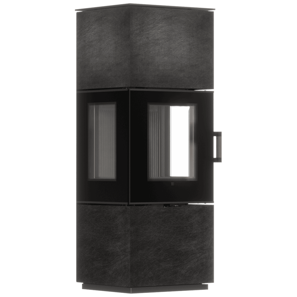 AXAM freistehender Stahlofen mit SETA LAKORIZONT-Sintergehäuse und schwarzer Verkleidung