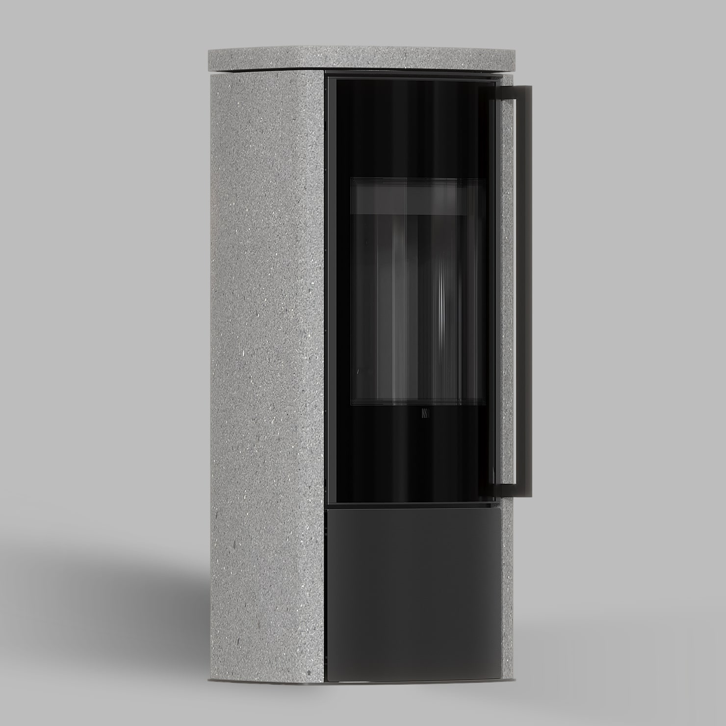 Freistehender Stahl-Kaminofen BRONN aus Luna Grigia Stein mit schwarzer Innenauskleidung