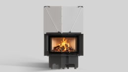 Balstil Milano 610x430 – Linksseitiger Eckkamin mit Klapptüren, weiße Verkleidung