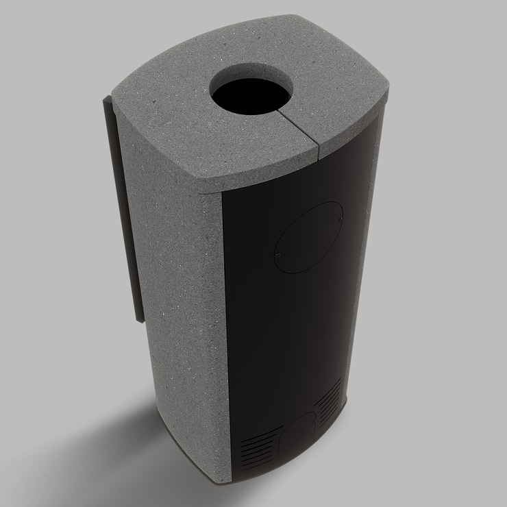 Freistehender Stahl-Kaminofen BRONN aus Luna Grigia Stein mit schwarzer Innenauskleidung