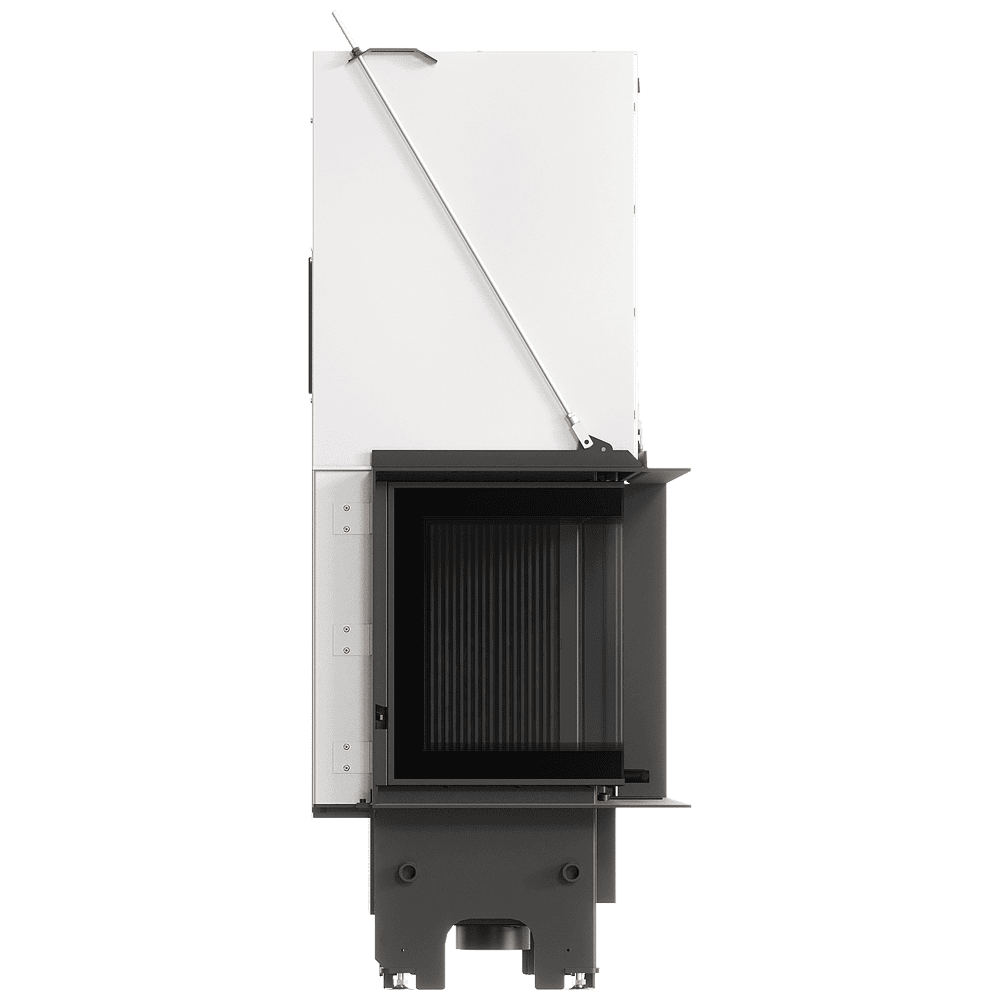 Balstil Milano 810x410 – Linksseitiger Eckkamin mit Klapptüren, schwarze Verkleidung