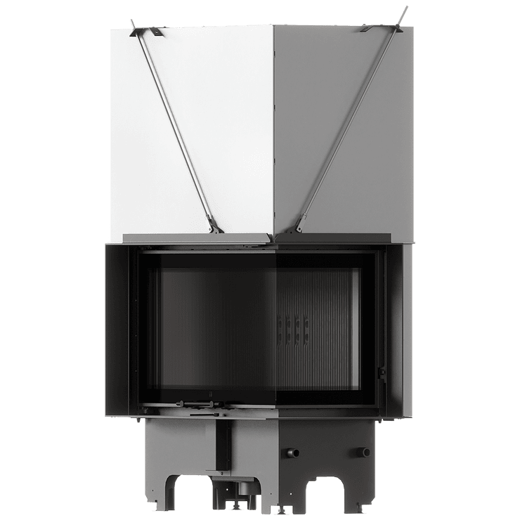 Balstil Milano 810x410 – Linksseitiger Eckkamin mit Klapptüren, schwarze Verkleidung