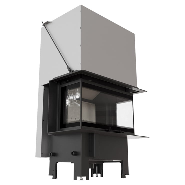 Balstil Milano 680x280 – Three-sided fireplace with lift-up doors, white lining