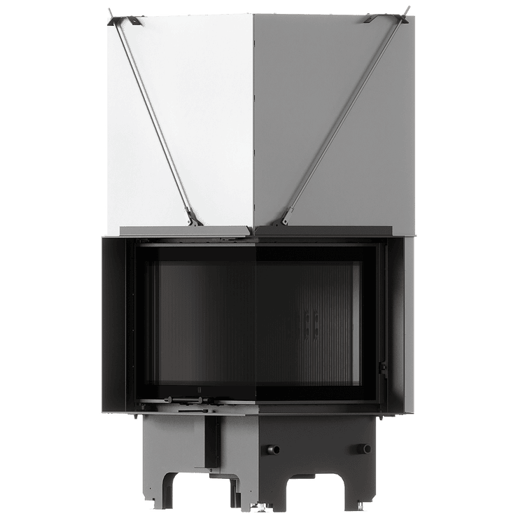 Balstil Milano 700x480 – Linksseitiger Eckkamin mit Klapptüren, schwarze Verkleidung