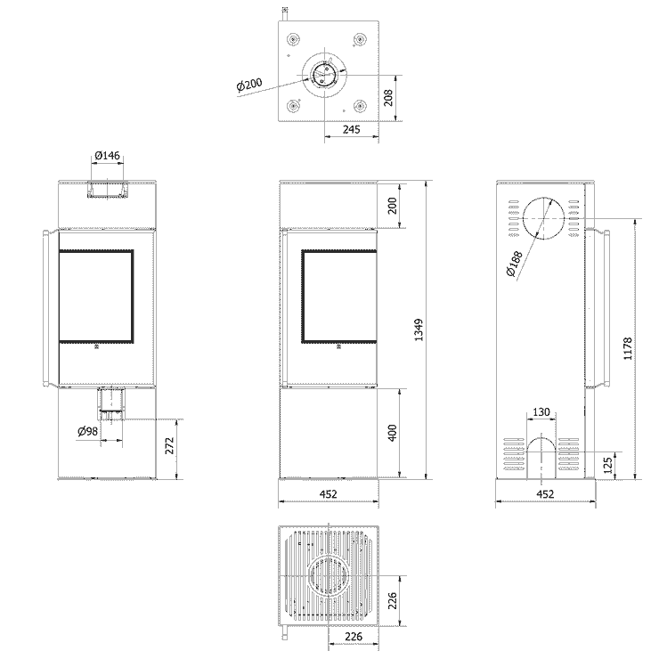 Free-standing stove Modena 135, 7 kW, right, white thermotec