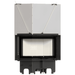 Balstil Milano 810x410 – Linksseitiger Eckkamin mit Klapptüren, weiße Verkleidung