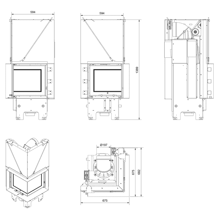 Balstil Milano 480x480 – Rechtsseitiger Eckkamin mit Klapptüren, weiße Verkleidung