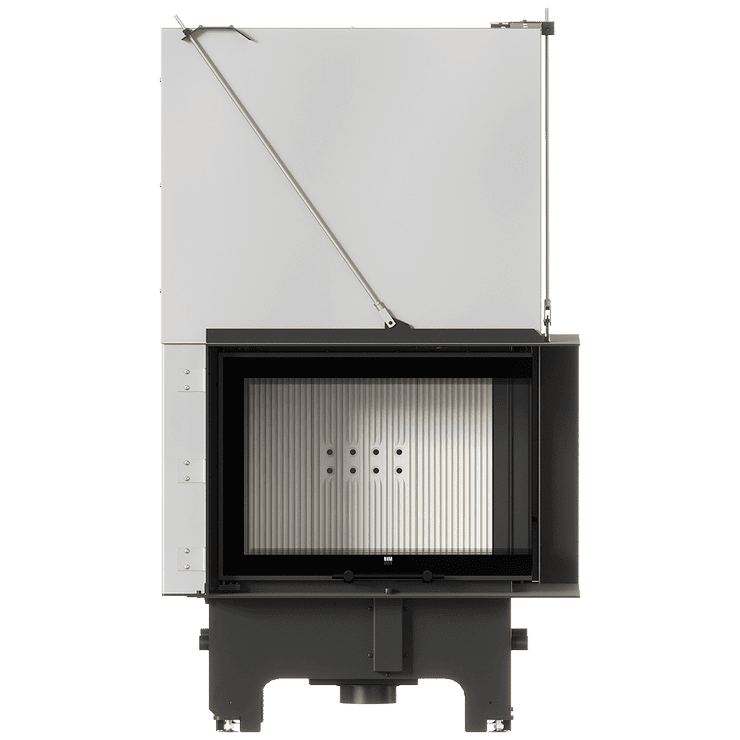 Balstil Milano 700x480 – Rechtsseitiger Eckkamin mit Klapptüren, weiße Verkleidung