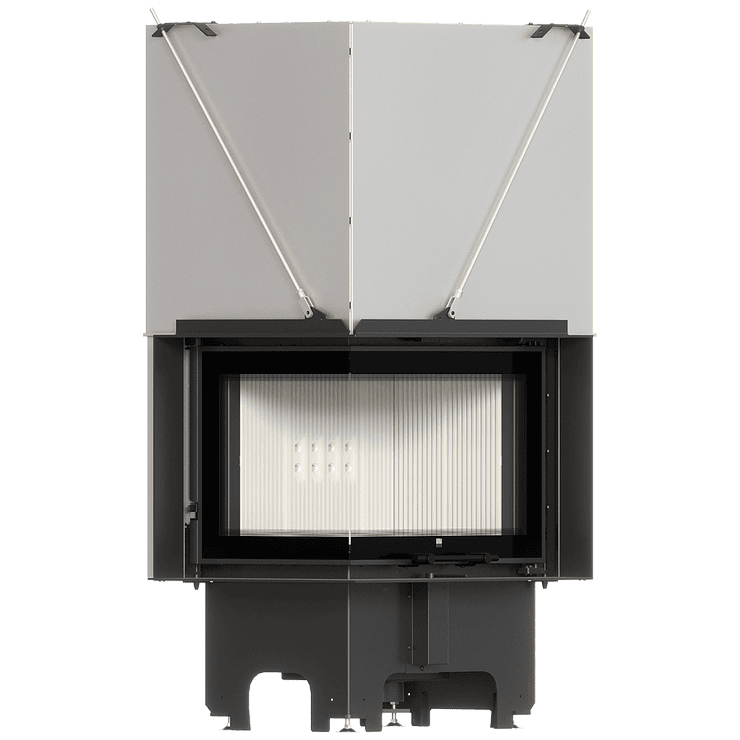 Balstil Milano 610x430 – Linksseitiger Eckkamin mit Klapptüren, weiße Verkleidung