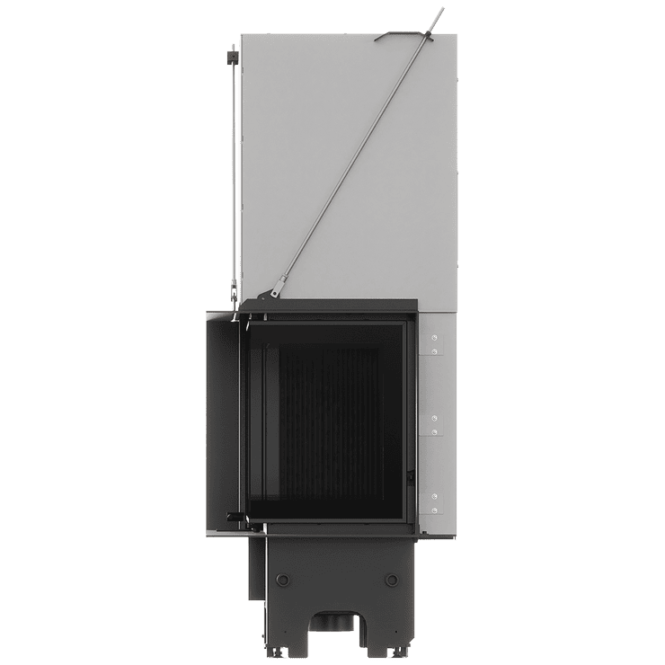 Balstil Milano 810x410 – Linksseitiger Eckkamin mit Klapptüren, schwarze Verkleidung