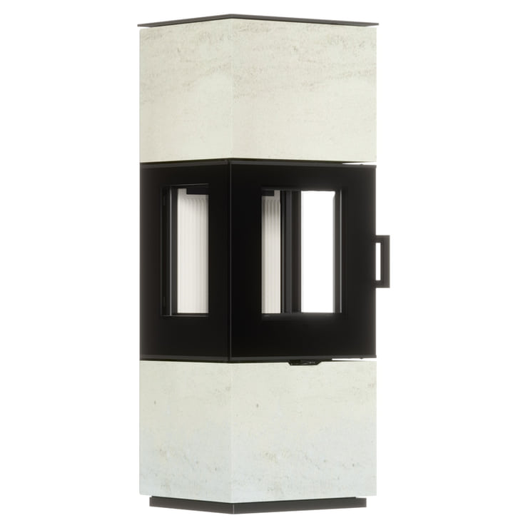 Freistehender Stahl-Kaminofen AXAM aus Ivory Glow Stein