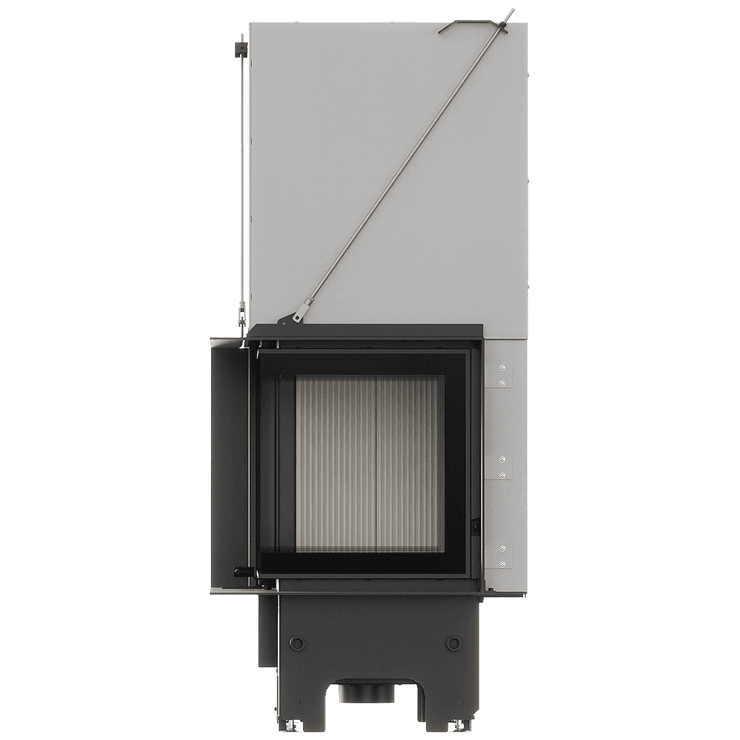 Balstil Milano 700x480 – Rechtsseitiger Eckkamin mit Klapptüren, weiße Verkleidung