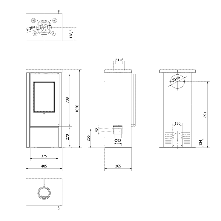 Freistehender Stahlofen AKNA in Ivory Glow Stone