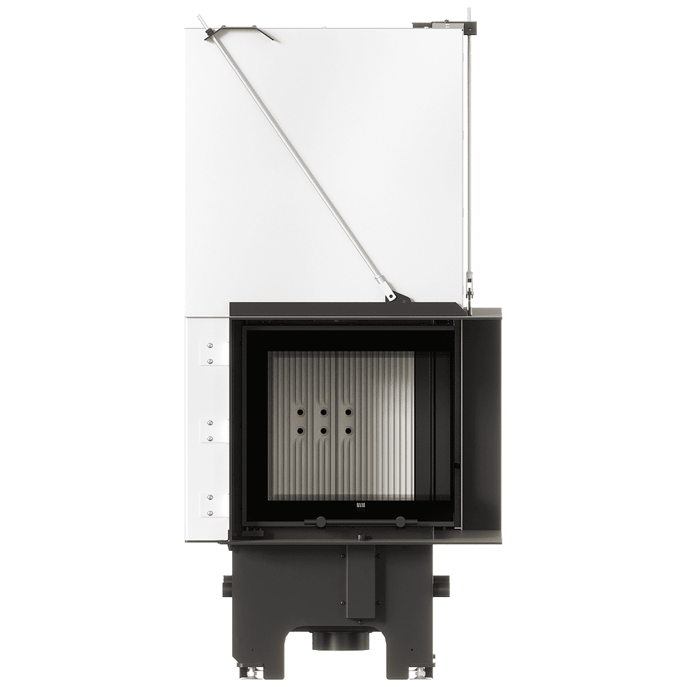 Balstil Milano 480x480 – Rechtsseitiger Eckkamin mit Klapptüren, weiße Verkleidung