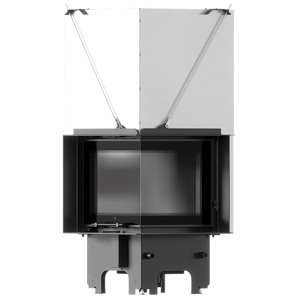 Balstil Milano 480x480 – Linksseitiger Eckkamin mit Klapptüren, schwarze Verkleidung