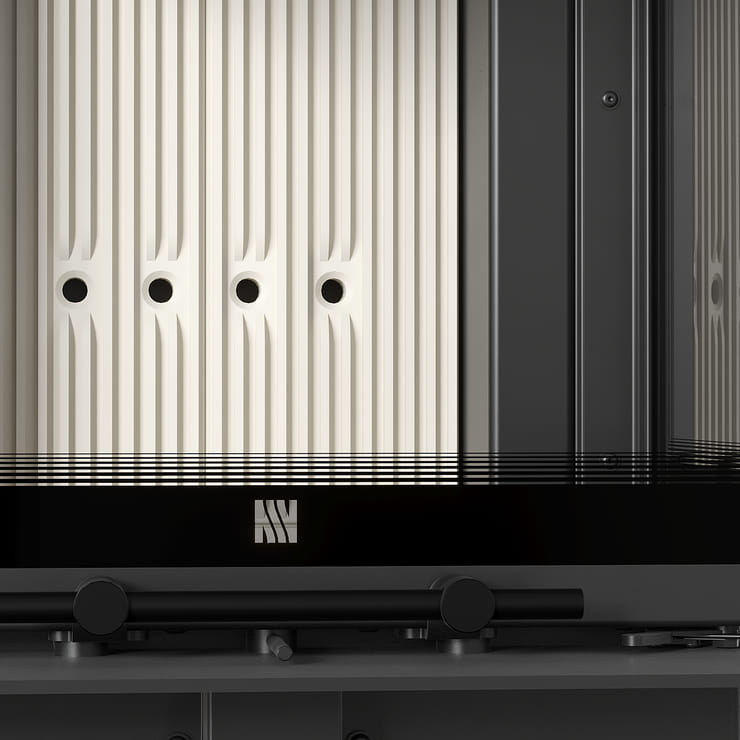 Balstil Milano 500×500 – Dreiseitiger Kamin mit Klapptüren, weiße Verkleidung