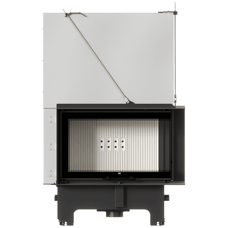 Balstil Milano 810x410 – Rechtsseitiger Eckkamin mit Klapptüren, weiße Verkleidung