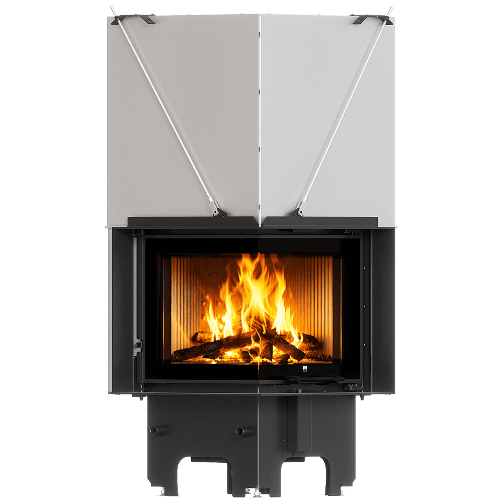 Balstil Milano 480x480 – Linksseitiger Eckkamin mit Klapptüren, weiße Verkleidung