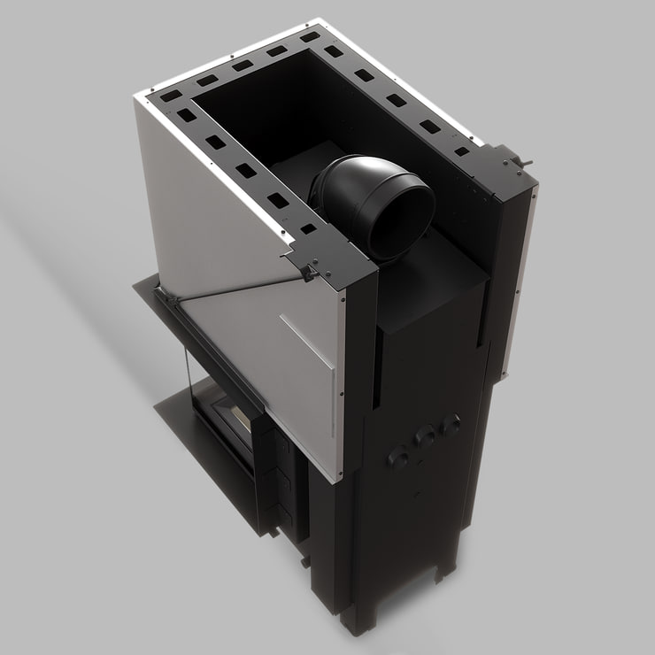 Balstil Milano 500×500 – Dreiseitiger Kamin mit Klapptüren, weiße Verkleidung