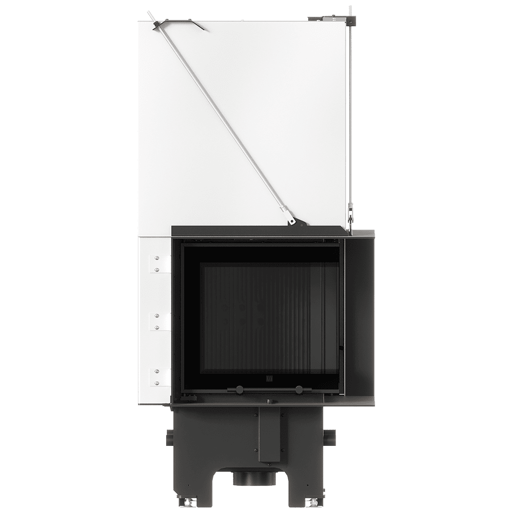 Balstil Milano 480x480 – Linksseitiger Eckkamin mit Klapptüren, schwarze Verkleidung