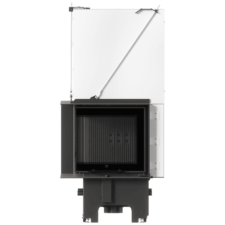 Balstil Milano 480x480 – Linksseitiger Eckkamin mit Klapptüren, schwarze Verkleidung