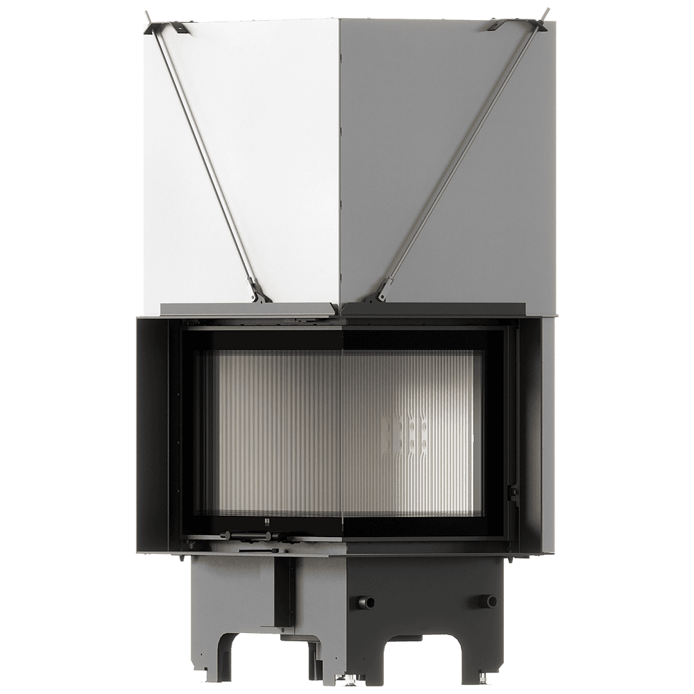 Balstil Milano 700x480 – Rechtsseitiger Eckkamin mit Klapptüren, weiße Verkleidung