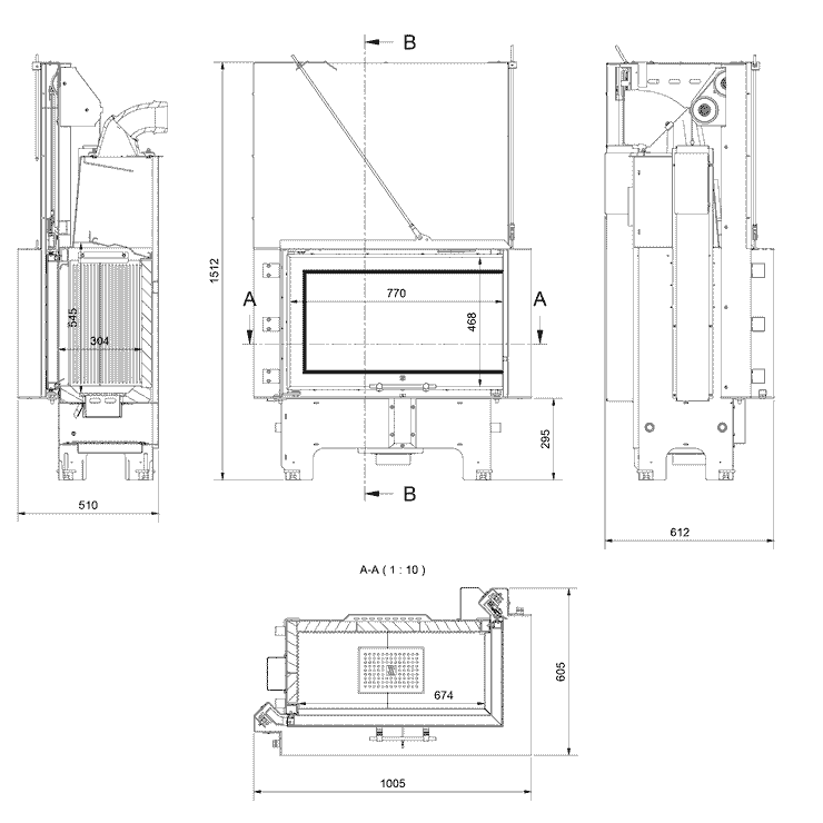 Balstil Milano 810x410 – Rechtsseitiger Eckkamin mit Klapptüren, weiße Verkleidung