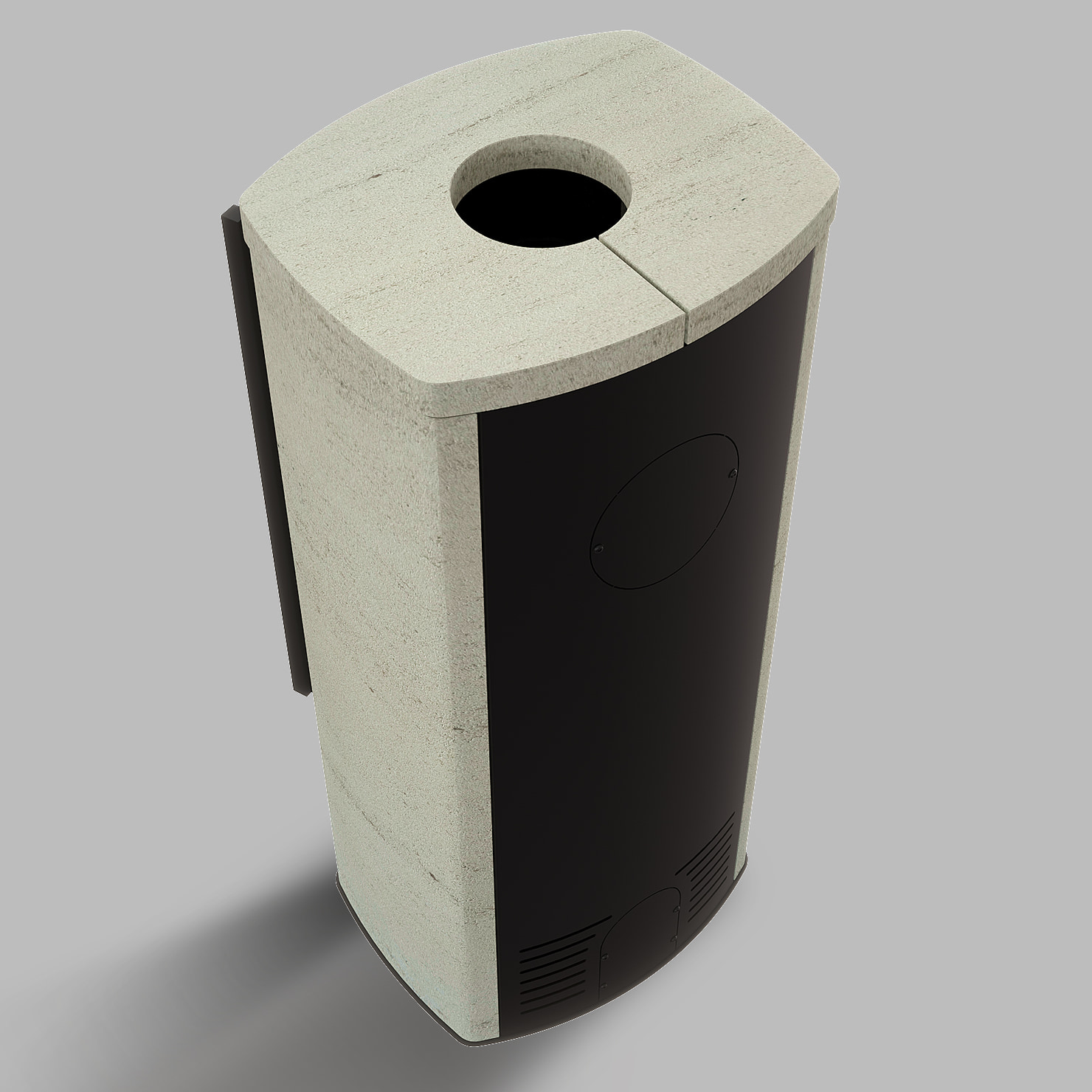 Freistehender Stahl-Kaminofen BRONN aus Ivory Glow Stein