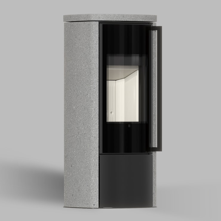 Freistehender Stahl-Kaminofen BRONN aus Luna Grigia Stein