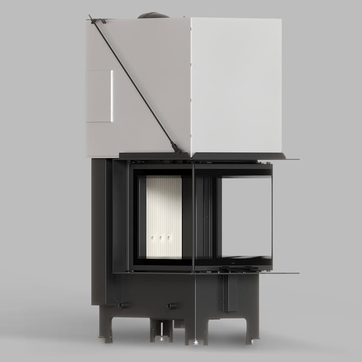 Balstil Milano 500×500 – Dreiseitiger Kamin mit Klapptüren, weiße Verkleidung