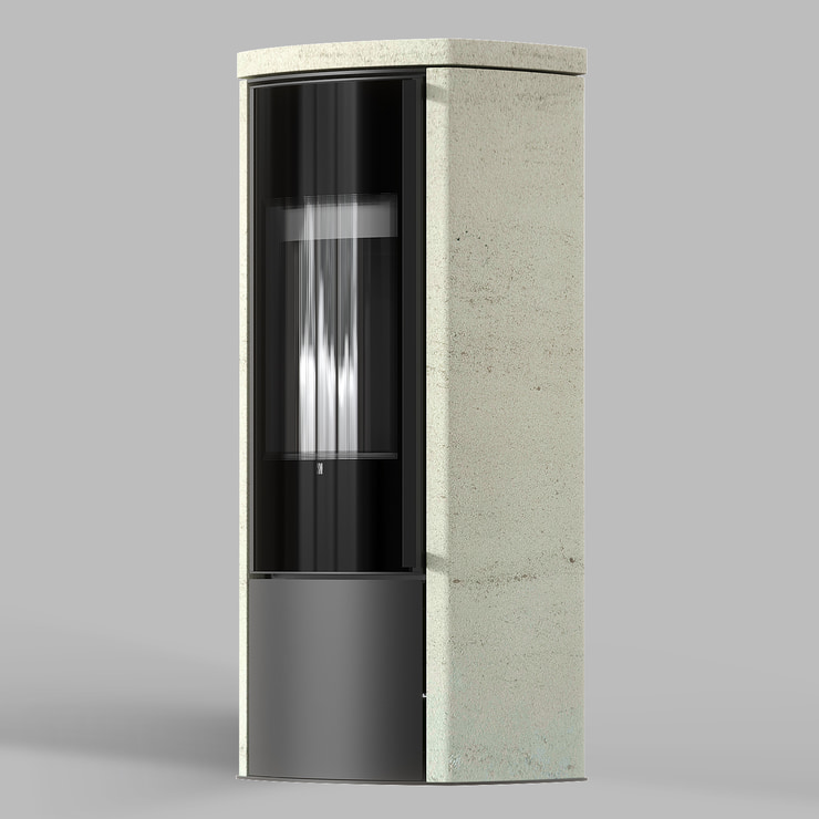 Freistehender Stahl-Kaminofen BRONN aus Ivory Glow Stein mit schwarzer Innenauskleidung