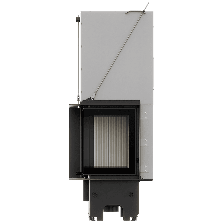 Balstil Milano 810x410 – Rechtsseitiger Eckkamin mit Klapptüren, weiße Verkleidung